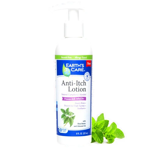 Earth's Care Anti Itch Lotion with Menthol and Camphor - Steroid Free - Soothes Sunburn, Dry and Itchy Skin, and Minor Skin Irritation, FL. 8 OZ