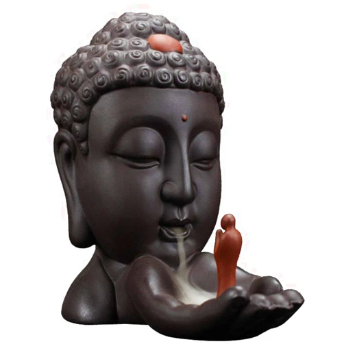 Semli Backflow Incense Burner Chinese Buddha Head Incense Burner Holder Creative Home Decor Ceramic Censer Buddhawith 50 pcs Incense Cones