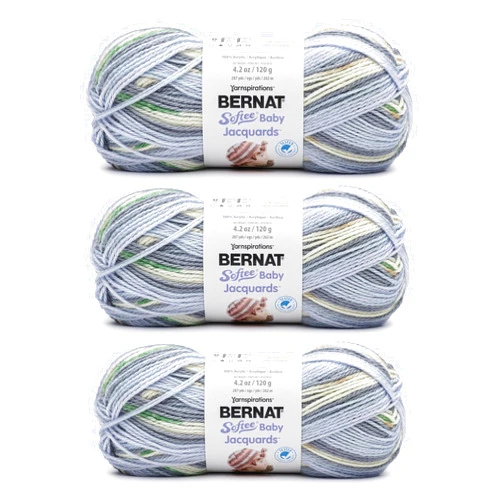 Bernat Softee Baby Jacquards River Ripples Yarn - 3 Pack of 4.2oz/120g - Acrylic - #3 DK (Light) - 287 Yards - Knitting & Crochet