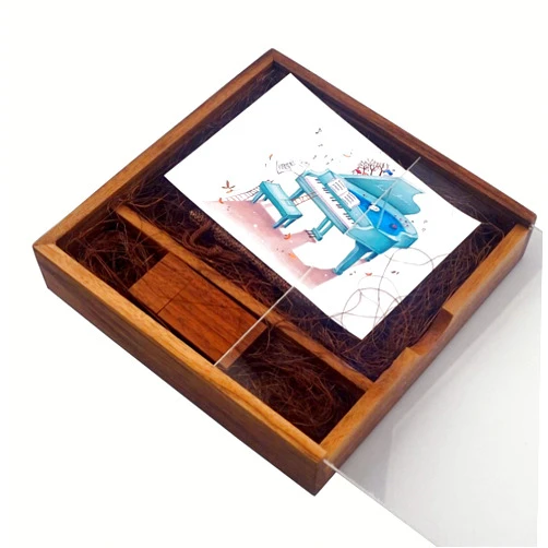 FQQF LONMAX Wedding Birthday 16GB Wooden USB Memory Stick Walnut USB 2.0 Flash Drive with Gift Box (16GB, Walnut USB+YKL+DHH)