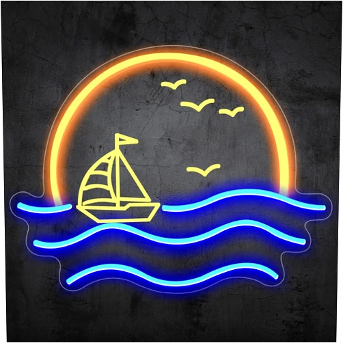 HEVMEVENI Sunrise Sunset Neon Sign, Sun Wave Neon Sign Bedroom Neon Sign Mountain Range Led Neon Sign Handmade Custom Neon Sign,Color3