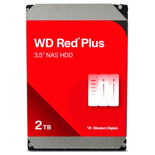 Western Digital 2TB WD Red Plus NAS Internal Hard Drive HDD - 5400 RPM, SATA 6 Gb/s, CMR, 64 MB Cache, 3.5