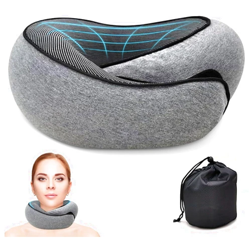 KITVEAURA Travel Neck Pillow for Airplanes – 100% Memory Foam, 360° Head Support, Breathable & Washable Cover, Compact for Travel, Car & Flights