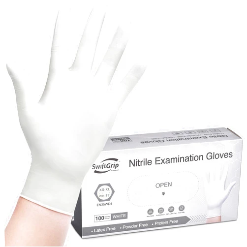 SwiftGrip Disposable Nitrile Exam Gloves, 3-mil, Small, Box of 100, White Nitrile Gloves Disposable Latex Free for Medical, Cleaning, Cooking & Esthetician, Food-Safe, Powder-Free, Non-Sterile