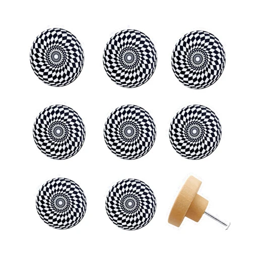 Lasyman Set of 8 Wooden Black and White Cabinet Kitchen Door Dresser Drawer Pulls and Knobs 1.8 X 1.8 Inches