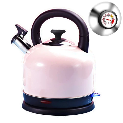 YiiMO Electric Kettle Temperature Dash, YiiMO 2L Stainless Steel Hot Water Boiler with Thermometer for Tea Coffee 1200W, Auto Shut-Off Boil-Dry Protection BPA Free, Large Pink Retro Cute