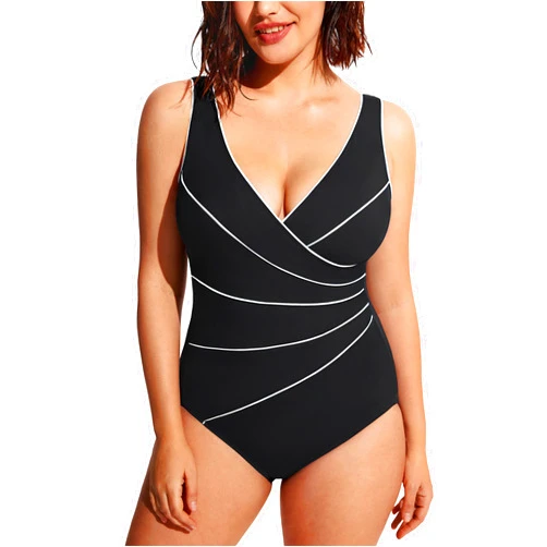 DELIMIRA Women's Slimming Swimwear One Piece Piped Swimsuit Plus Size Bathing Suit
