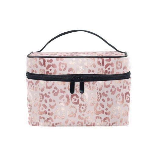 MNSRUU Makeup Bag, Rose Gold Leopard Travel Makeup Organizer Bag Cosmetic Cases Toiletry Bags for Girl Women Ladies