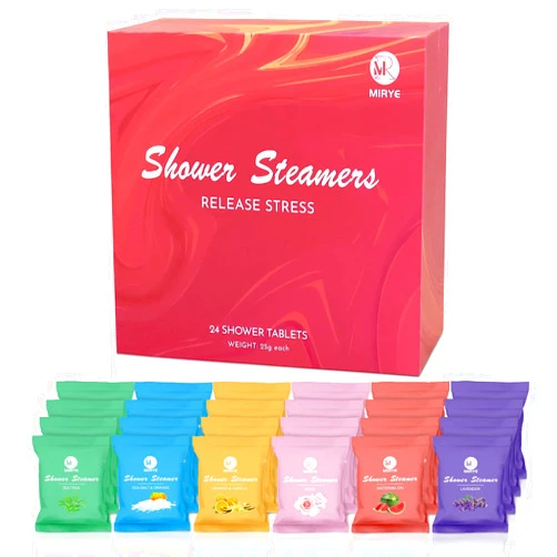MR MIRYE Shower Steamers Aromatherapy for Women and Men, 24-Pack Organic Shower Bombs with Essential Oil, Rose, Watermelon, Tea Tree, Orange & Vanilla, Sea Salt, Lavender Birthday Gifts for Women