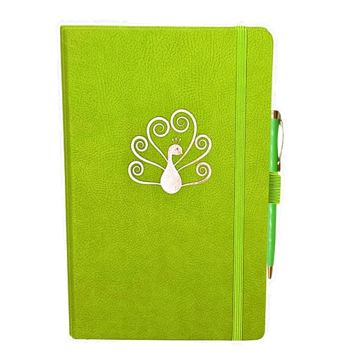 DiLove Wellness Studio Lined Journal - Executive Leather Notebook for Women & Men, A5 College Ruled Hardcover Notepad for School, Work, Diary, Travel, & Story Writing – Includes Pen & Gift Box, 222 Numbered Pages, 5.5” x 8.2” (Green)