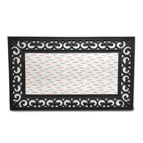 Ambesonne Cat Doormat, Doodle Style Faces and Hearts Pet Theme, Rectangle Entryway Welcome Mat for Front Door & Backyard, 17.3