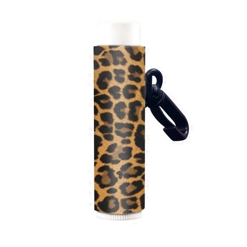 PCSJRKG Leopard Clip-On Lipstick Sleeve Holder, Tight-Knit Handy Chapstick Pouch Keychain, Elastic Lip Gloss Sleeve Holster Travle Accessory for Women