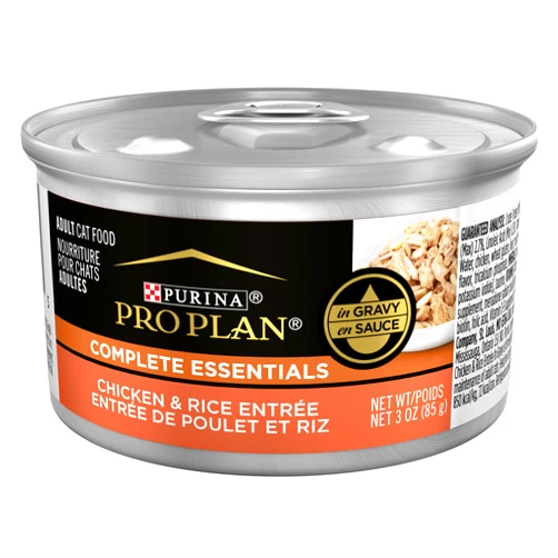 Purina Pro Plan High Protein Cat Food Complete Essentials Wet Gravy, Chicken and Rice Entree - (Pack of 24) 3 oz. Pull-Top Cans