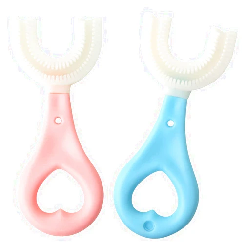 Fiecco Kids U Shaped Toothbrush 2 Pack U Shaped Toothbrush Kids 360 U-Shaped Tooth Brush with Soft Silicone Brush Head Whole Mouth Toothbrush for Baby, Toddlers and Children Ages 1-6 Years