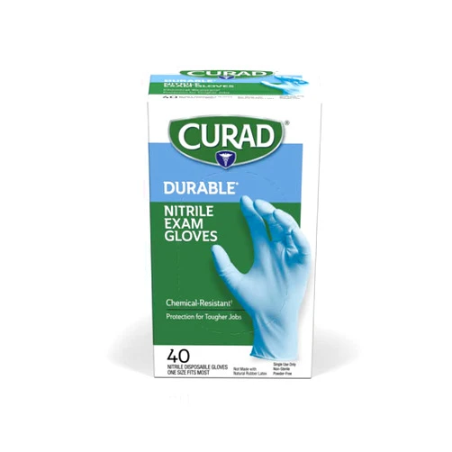 Curad Nitrile Exam Gloves, Durable, Powder Free, Chemical Resistant, One Size Fits Most, 40 Count
