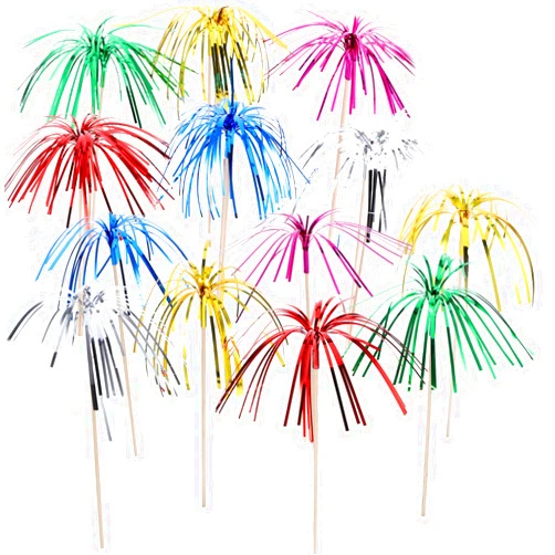 Tecunite 100 Pcs Foil Firework Cupcake Toppers Sparkle Tinsel Cupcake Picks 9 Inch Happy Birthday Cake Toppers Drink Cocktail Picks Stirrers for Christmas Baby Shower Birthday Party Decors Supplies