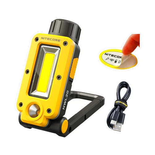 Nitecore NWL20 COB mechanics Work Light, 600 lumens, USB-C Rechargeable, Portable, 78 hours Long Runtime for Job Sites, Car repairing, with Magnetic Metal Hanging Hook, Red Light and Nitecore Sticker