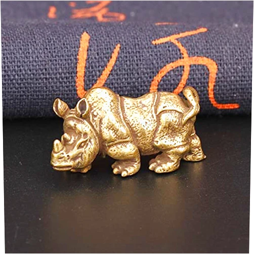 Generic Mini Copper Handcraft Solid Brass Cute Rhinoceros Tea Pet Miniature Figurines Vintage Copper Animal Rhino Ornament Office Table Decorations - huMiniCop#225258 (Color: Rhinoceros Figurines)