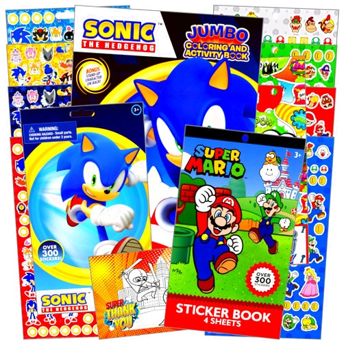 Stickerland Sonic Coloring Book Stickers Set for Kids Bundle Includes Super Mario Sticker Sheets, Reward Stickers, and More (Sonic)