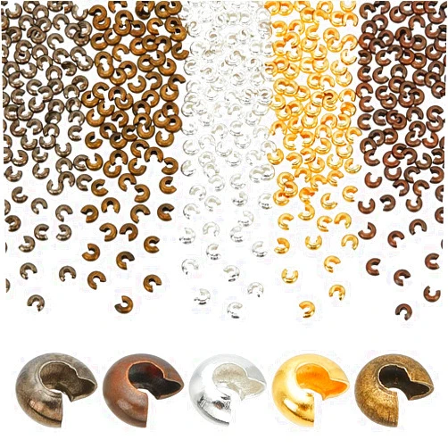 PH PandaHall 500Pcs 5 Colors Crimp Bead Covers 3mm Brass Metal Crimp Covers, Crimping Beads Half Round Open Crimp Bead Knot Covers Jewelry Crimp Beads for Bracelets Necklace Jewelry Making