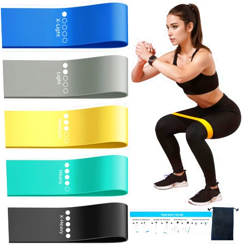WSAKOUE Resistance Loop Exercise Bands for Home Fitness, Yoga Pilates, Stretching, Strength Training, and Physical Therapy - Elastic Workout Bands Set, Ideal for Women&Men (5pcs Set)