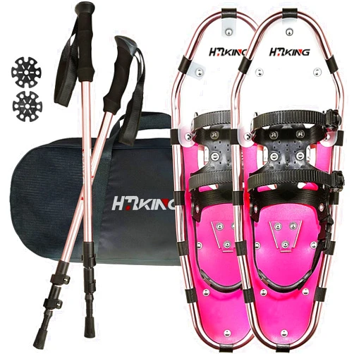 Pejevir 14/17/21/25/30 Inches Lightweight Snowshoes with Toe Box and Heel Lift, 3-in-1 Aluminum All-Terrain Snow shoes Kit with Adjustable Trekking Poles and Heavy-Duty Carrying Tote Bag for Women Men and Kid