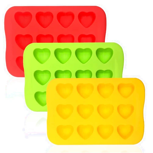DaKuan Silicone Heart Shaped Molds, 3 Packs 12 Cavities Heart Shaped Silicone Mold for Chocolate Cake Jelly Pudding Handmade Soap Mould Candy Making (Red, Yellow, Green)
