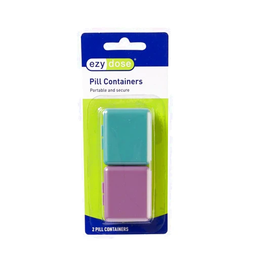 EZY DOSE Daily Travel Pocket Pharmacy Pill Organizer, Vitamin Organizer, Medicine Container, Portable Pill Box, Colors May Vary, 2-Pack, BPA Free