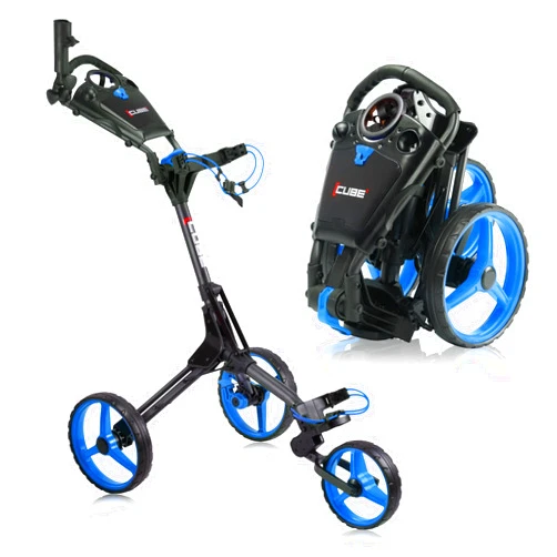 CUBE CART 3 Wheel Push Pull Golf CART - Two Step Open/Close - Smallest Folding Lightweight Golf CART in The World - Choose Color!