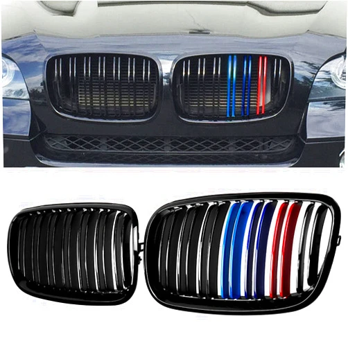 BILLDIO Grill Gloss Black M Color Compatible with 2007-2014 BMW X5 E70 X6 E71 Front Kidney Grille ABS with Double Slats
