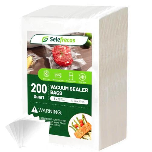 Selefrecos Vacuum Sealer Bags, 200 Quart BPA Free 8x12 Inch Vacuum Seal Bags for Food Saver, Seal a Meal, Weston. Heavy Duty Commercial Grade Vacuum Food Storage Bags for Sous Vide Freezer Vac Storage Meal Prep