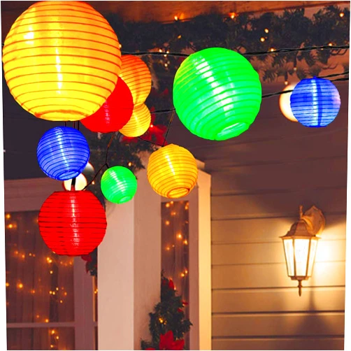 ALLOMN Solar Lantern String Lights, 19.7ft 30LED Waterproof Garden Lantern, String Lights Fair Lights with Fabric Lantern Exterior and Interior Decoration for Christmas, Garden, Home, Yard (Colorful)