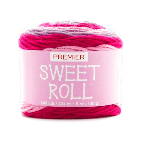 Premier Yarns Sweet Roll Yarn, Ideal Yarn for Crocheting and Knitting, Medium-Weight and Self-Striping Yarn, Made of Acrylic, Raspberry Swirl, 5 oz, 245 Yards