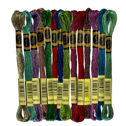 SEWCRANE Metallic Embroidery Floss Cross Stitch Thread Set, 12 Strands, 8.7 Yards Per Skein, 14 Vibrant Colors (Jewel Effects)