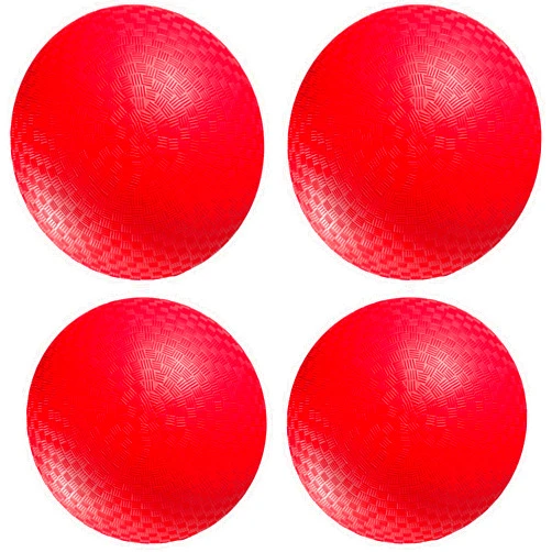 Bedwina 4-Pack Playground Balls Bulk - 8.5 Inch Red Rubber Kickball Bouncy Inflatable Balls for Kids & Adults w/Hand Pump, Indoor & Outdoor Games, Kickballs, Dodgeball, Four Square, and More