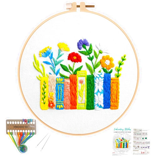 Louise Maelys Funny Embroidery Kits for Beginners,Cross Stitch Kit for Adults,DIY Needlepoint with Books Bookmarks and Flowers Pattern