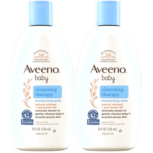 Aveeno Baby Cleansing Therapy Moisturizing Baby Body Wash with Natural Oatmeal & ProVitamin B5, Gentle Tear-Free Baby-Bath Wash for Sensitive & Eczema-Prone Skin, Hypoallergenic, 8 oz (Pack of 2)
