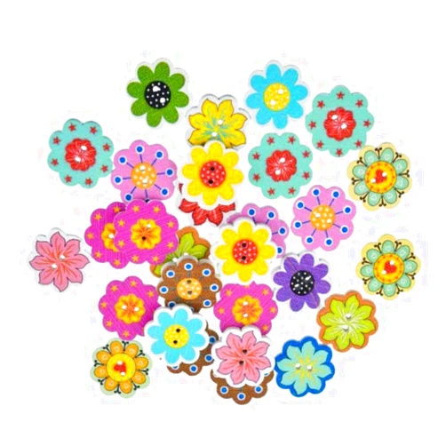 AKOAK 50 Pcs/Pack 20MM Multi-Color Wooden Buttons 2-Hole Flower Shaped Buttons for DIY Crafts Scrapbooking Sewing