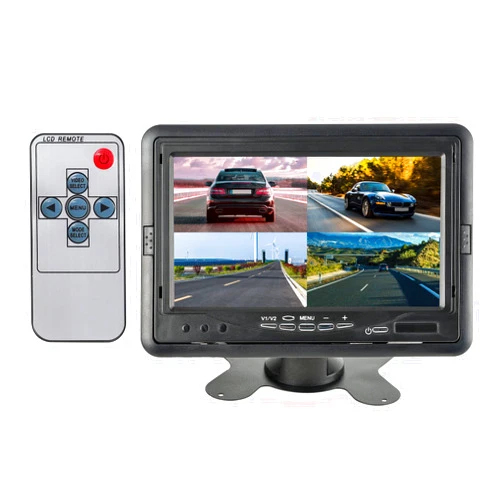 EWAY 7 Inch TFT LCD Monitor Quad Split HD Displays Screen 4 Channels RCA Video Inputs for Car Backup Rearview Reverse Cameras Monitor with Remote Control