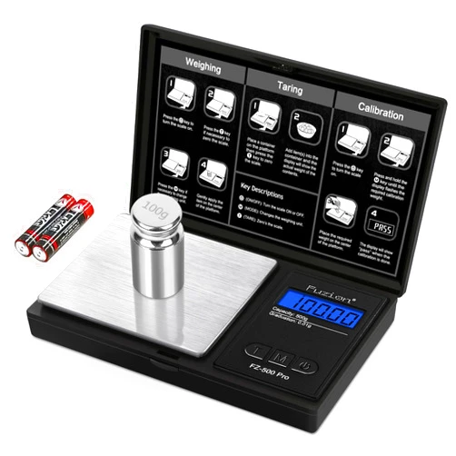 Fuzion Digital Pocket Scale .01 Gram Accuracy, 500g Digital Gram Scales for Small Food, Jewelry, Herb, Spice, Coin - Weight Gram and Oz - 100g Calibration Weight