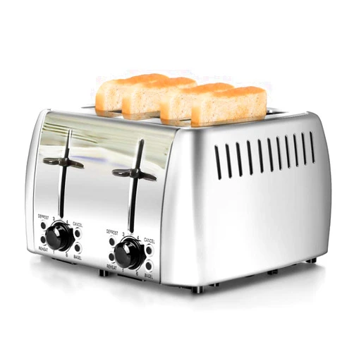 PrepAmeal Toaster 4 Slice Stainless Steel Bagel Toaster Extra Wide Slots with 6 Browning Setting, Bagel/Reheat/Defrost/Cancel Function for Toasting Bread, Bagels and Waffles, 1500W, Silver