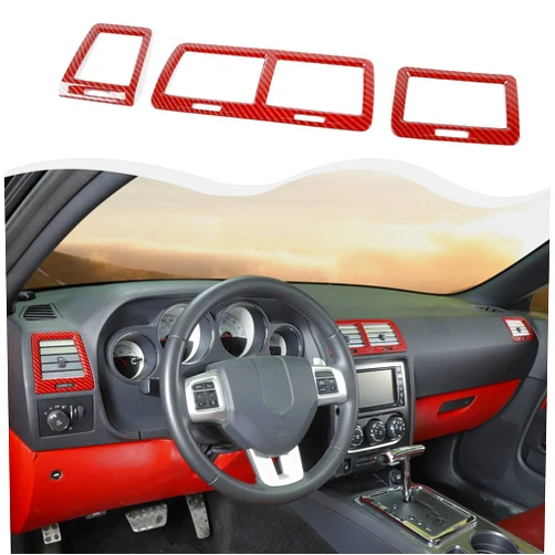 HTHE Air Conditioning Vent Frame Trim Cover Center Console Dashboard Air Conditioning Vent Trim Cover Compatible with Dodge Challenger 2009-2014 Interior Accessories ABS 3PCS (Red Carbon Fiber)