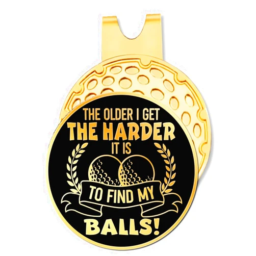 Hafhue The Older I Get The Harder Black Gold Golf Ball Marker with Hat Clip, Funny Golf Accessories and Golf Gifts for Men Women Grandpa, Birthday Christmas Retirement Gift for Golfer Golf Lover