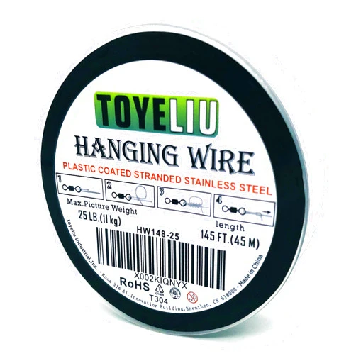 TOYELIU Hanging Solutions Nylon Coated Stainless Steel Picture Wrapping Sturdiness Wire Rope, 25-Pound(145ft)