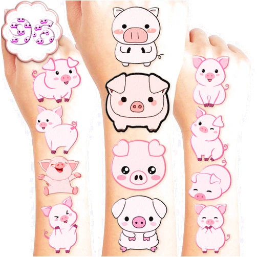 MeoIsDaBest 100 PCS Pig Piggy Themed Birthday Party Supplies Decorations Favors Decor Cute Pink Little Pig Piglet Farm Animal Temporary Tattoos Stickers for Boys Girls Cute Gifts School Prizes Rewards