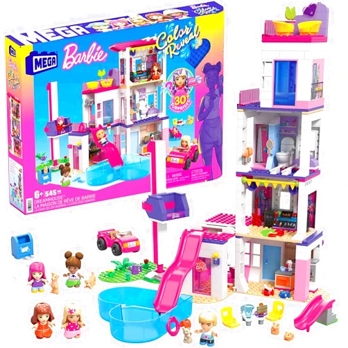 Mega Brands Mega Barbie Color Reveal Building Toys Set, DreamHouse with 545 Pieces, 5 Micro-Dolls, 6 Pets and Accessories, 30 + Surprises, Kids Ages 6+ Years