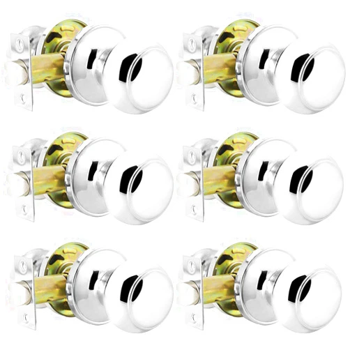 Probrico Passage Door Knobs in Polished Chrome, Hall Closet Door Knobs, Non-Locking Interior Door Handles, 6 Pack