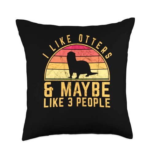 The Space Otter - Otter Décor & Animal Lover Gifts I Like Vintage Sunset Retro Women's River Otter Throw Pillow, 18x18, Multicolor