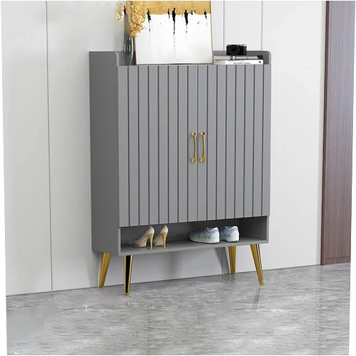 ＳＥＡＦＩＯＺ Shoe Storage Cabinet with Adjustable Shelves and Doors, Freestanding Shoe Cabinet Storage, 5-Tier Wooden Shoe Organizer for Entryway Second Door Grey