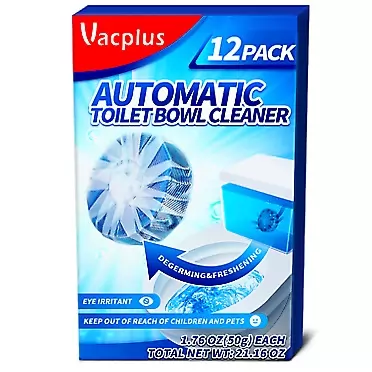 Vacplus Toilet Bowl Cleaner Tablets 12 Pcs - Automatic Toilet Bowl Cleaners for Descaling & Deodorizing, Septic-Tank Friendly Toilet Bowl Cleaners with Slow-Dissolving Design